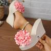 Модные женские сандалии-клинья, летняя пляжная платформа, обувь с цветком, с круглым носком, однотонные, женские сандалии на высоком каблуке, Sandalias De Mujer