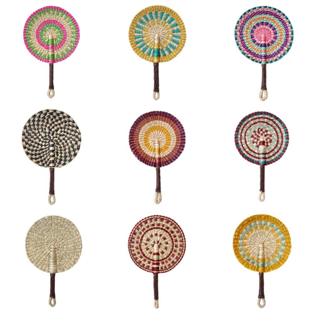 Colorful Striped Patterns Hand Braided Fan Bohemian Cattail Fan  School/Office