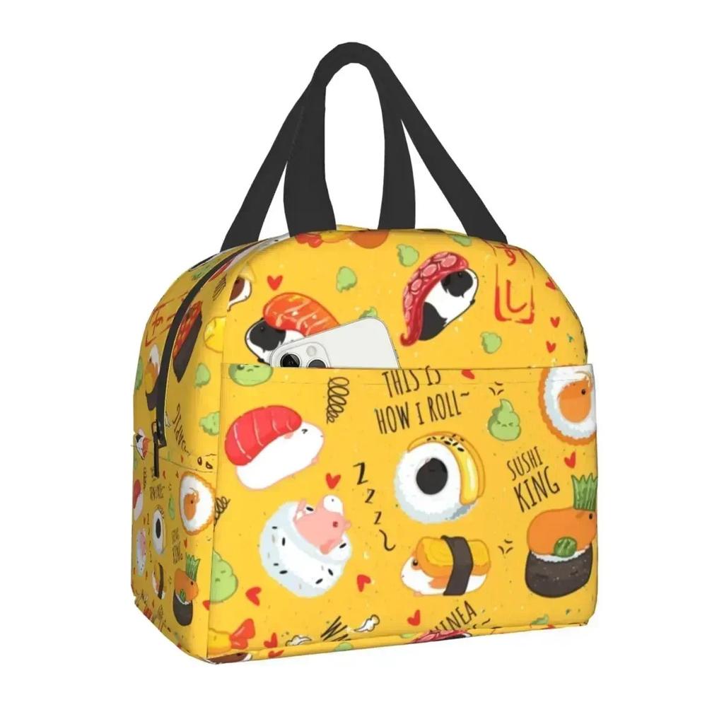 Women's Japanese Anime Sushi Cat Lunch Box & Bento Tote Bag - Cute Anime-Themed Insulated Food Container with Sushi Roll & Cat P