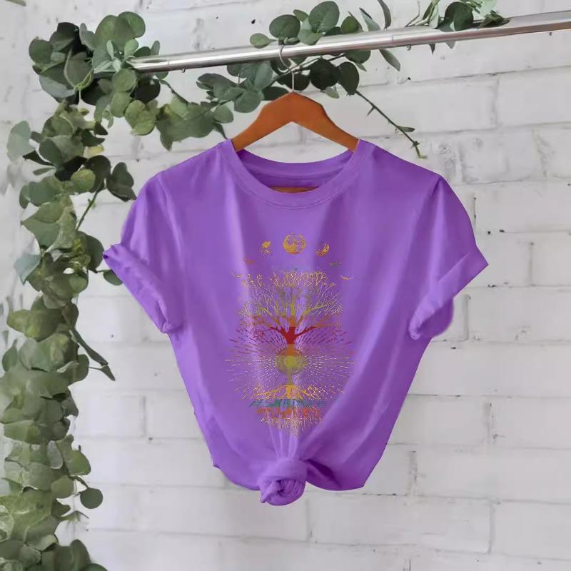 Футболка из чистого хлопка с круглым вырезом и принтом, летние футболки с короткими рукавами для женщин