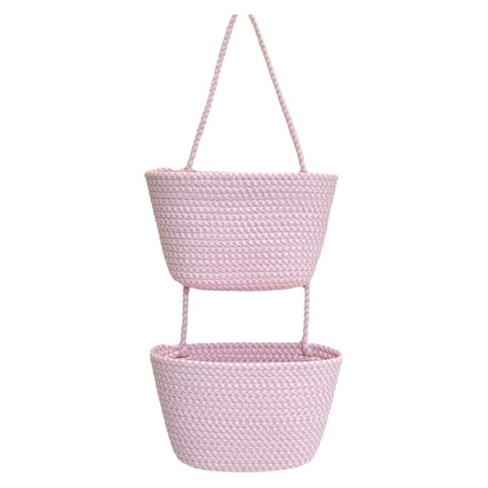 Handwoven Wall Mount Organizer 2/3 Layered Rope Woven Basket Hanging Storage Basket Living Room