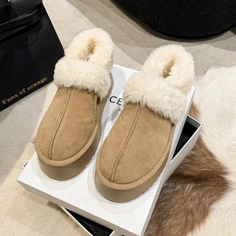 Осень-зима, новые зимние сапоги на толстой подошве, женские плюшевые утолщенные теплые плюшевые туфли, нескользящие, модные, универсальные, хлопковые тапочки
