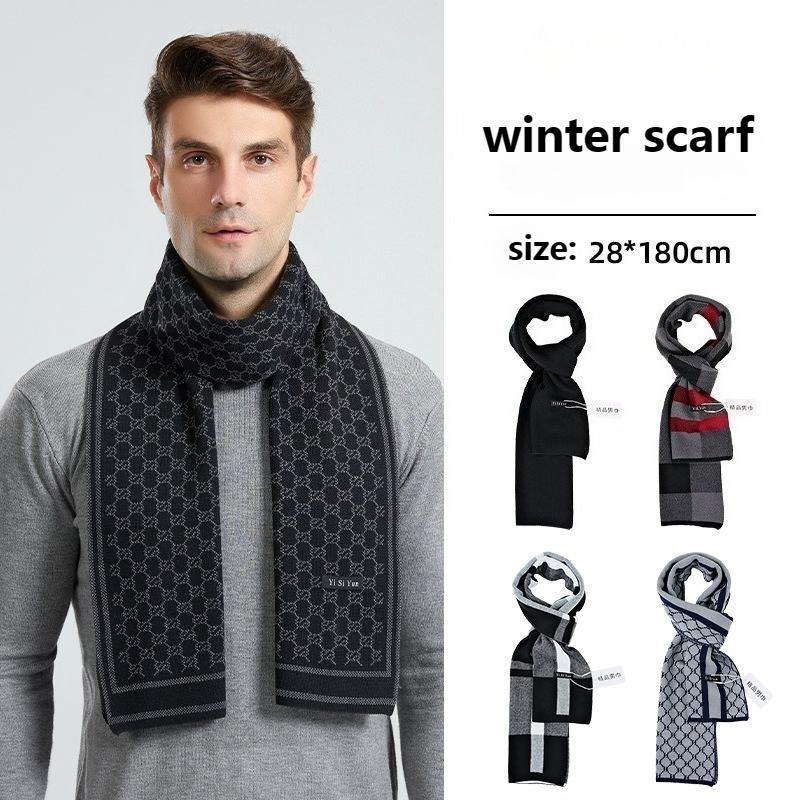 Men's Classic Winter Scarf Cashmere Feel Winter Scarves Long Formal Soft Scarf for Men Casual Scarves Luxuriously Plaid Scarf