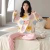 Winter Ladies Combed Cute Cartoon Long-Sleeved Pajamas Two Sets of New Comfortable Casual Style Can Be Worn Outside The Homewear