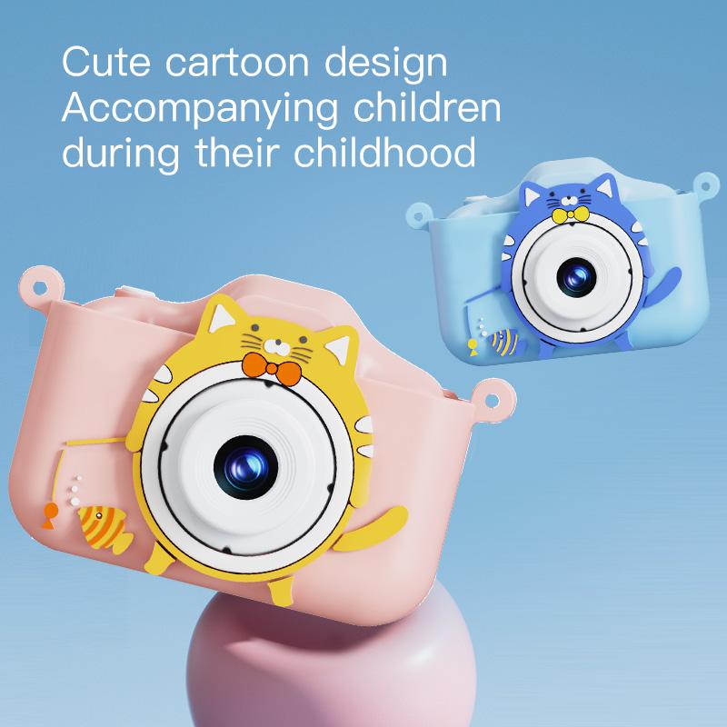 Детская мини-камера Мультяшный кот Игрушки для девочек и мальчиков Подарки на день рождения 1080P HD 2-дюймовый экран С силиконовым чехлом Запись жизни Камера