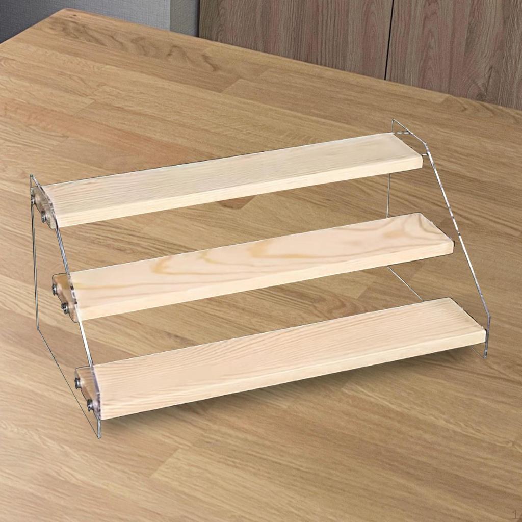 Acrylic Display Shelf Riser Wood Stand Perfume Rack Step Ladder