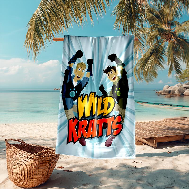 proof beach towel with Wild Kratts pattern - soft,absorbent,quick-drying,machine washable - perfect for swimming,camping,bathing