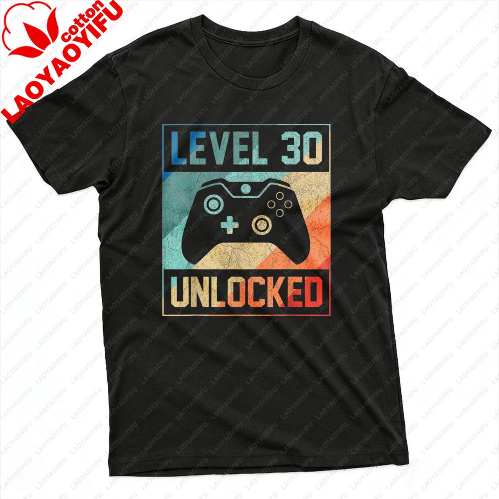 Level 30 Unlocked Gaming Controller Design Unisex TShirt Cotton Summer T Shirt Short Sleeve Casual Fashion Tee Gift for Gamers