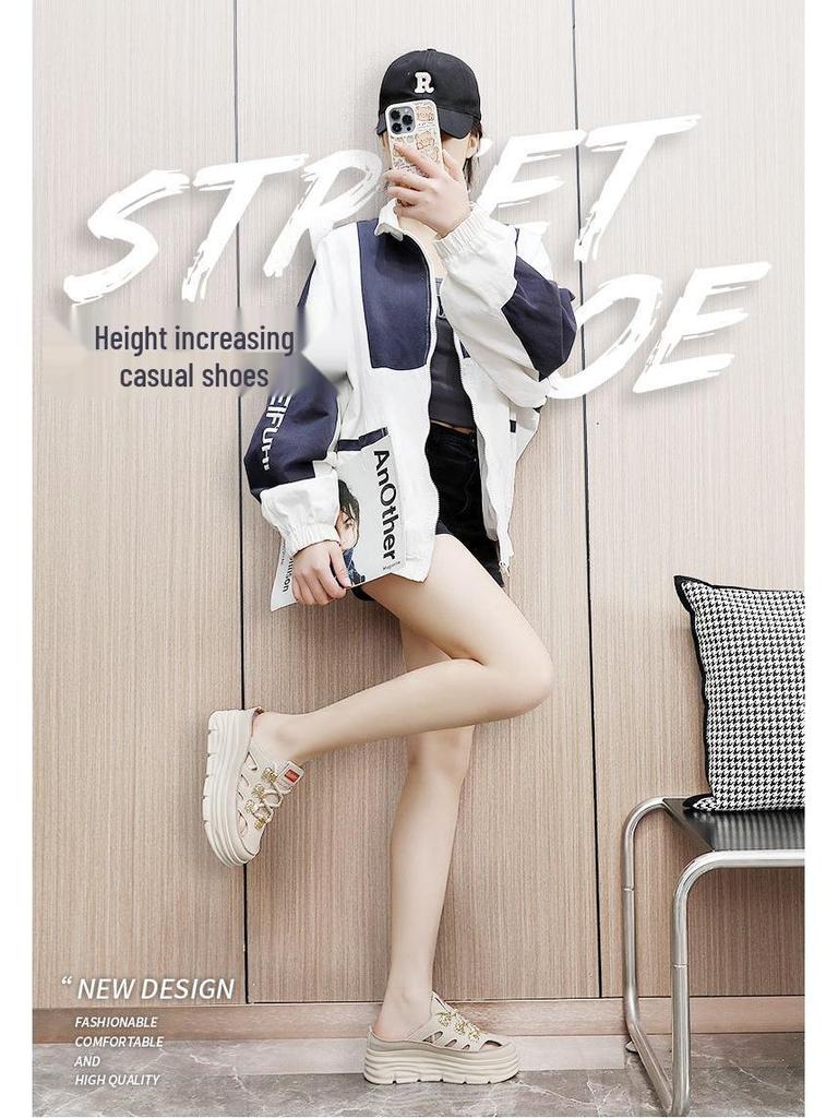 W3650 Women's Summer White Hollowed-Out Height-Increasing Thick-Soled Casual Sandals