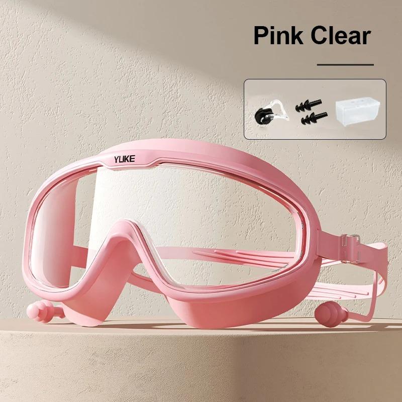 Профессиональные очки для плавания в большой оправе с затычками для ушей, противотуманные очки с широким обзором для подводного плавания, очки для плавания для мальчиков и девочек, очки для бассейна, пляжа, водонепроницаемые очки