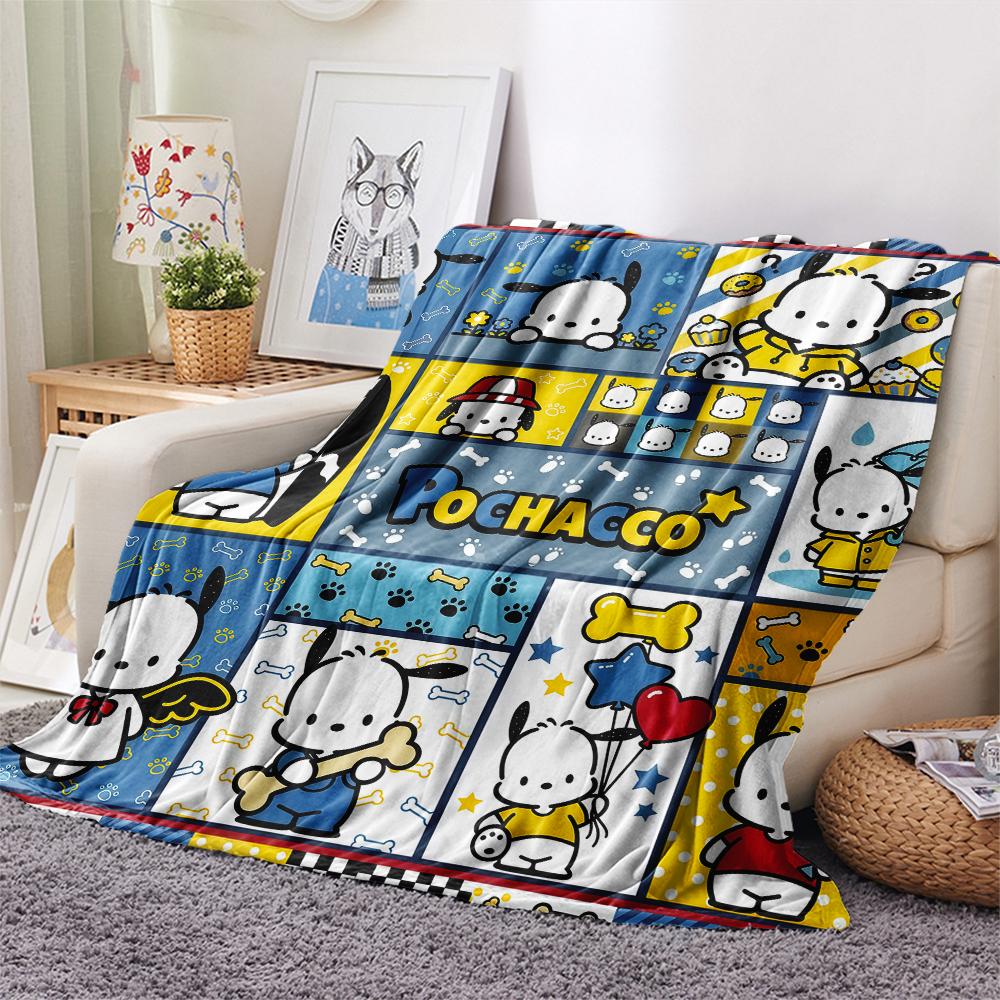 1 шт. Фланелевое одеяло Sanrio с принтом-пазлом, Высокое качество, Для всех сезонов, Декор для дома, Тепло и уют, Идеально для рождественских подарков