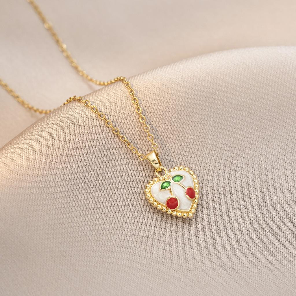 Вишневое колье-подвеска для женщин Модная цепочка из нержавеющей стали Циркониевые колье Свадебные украшения и аксессуары