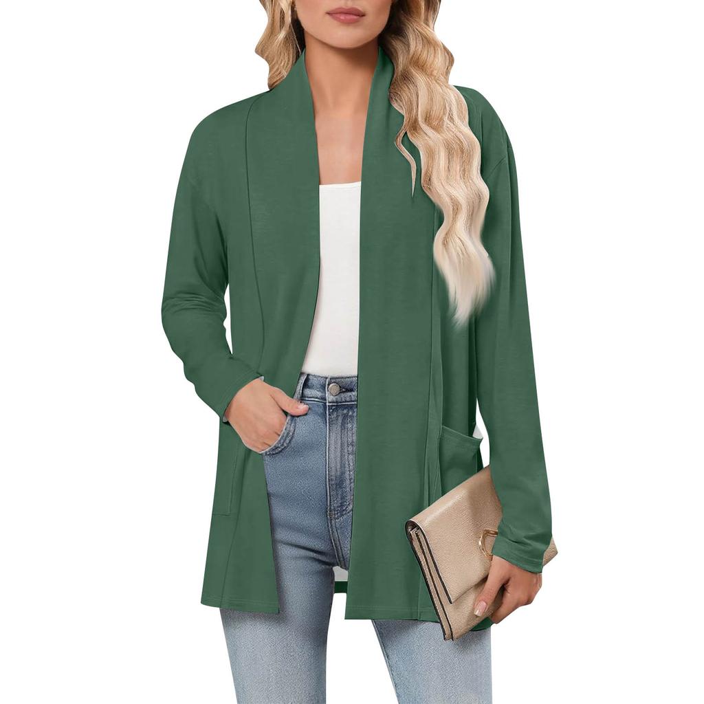 Женский кардиган с длинным рукавом, V-образным вырезом, модная рубашка, легкий, повседневный, свободный, тонкий кардиган с карманами