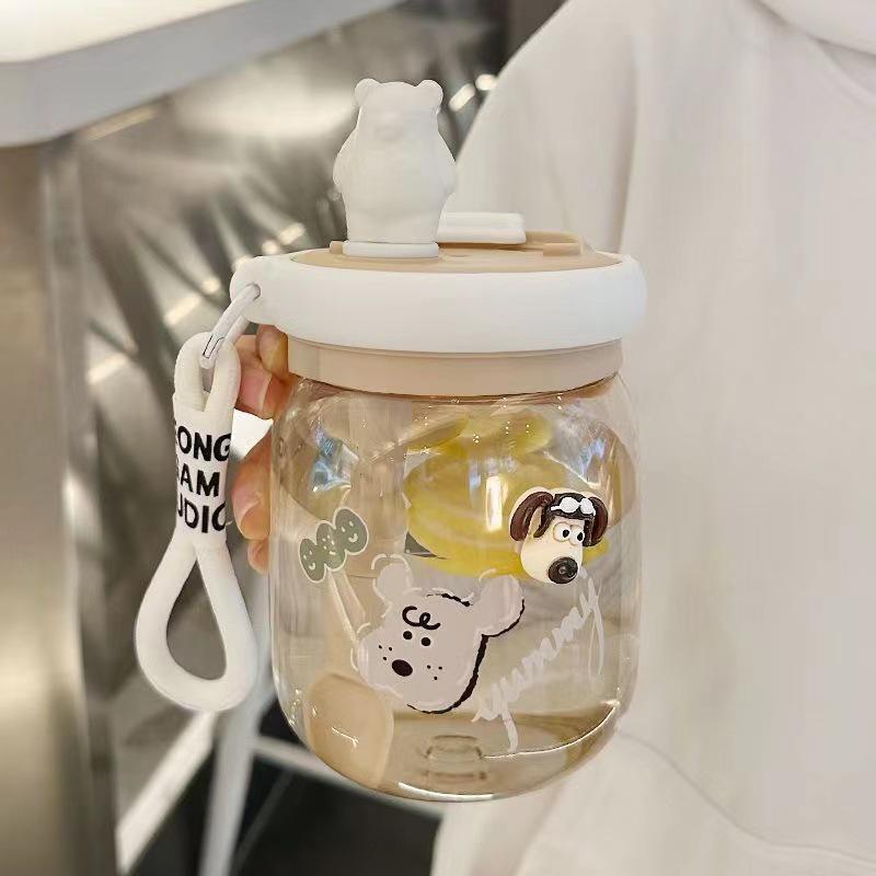 Корейский большой емкости двойной пластиковый стакан для питья с ложкой для размешивания - детский дизайн против падения с большим животом