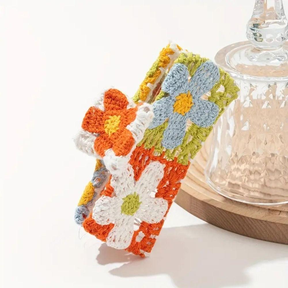 Flower Embroidered Crochet Shark Clip Strawberry Bohemian Style Hair Claw Beach