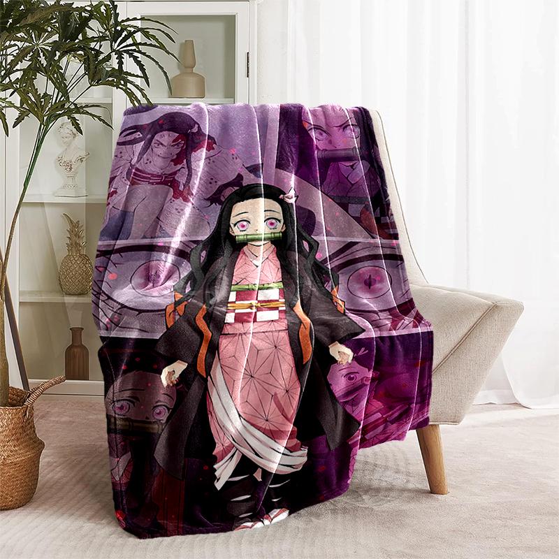 1pc Blanket Demon Slayer characters1 Print Design, Lightweight Blanket for Sofa, Bed- Soft &Warm, Gift for All Seasons like Christmas, Halloween