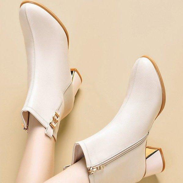 Мягкие кожаные короткие сапоги женские 2024 новые модные ботинки Martin с толстым каблуком и молнией сбоку короткие сапоги на высоком каблуке маленькие кожаные сапоги тонкие сапоги