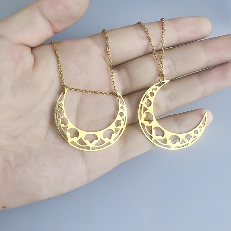 Stylish Lunar Cutout Necklace Stainless Steel Moon Charm Neck Chain Adjustable Length Clavicular Chain for Women Girls