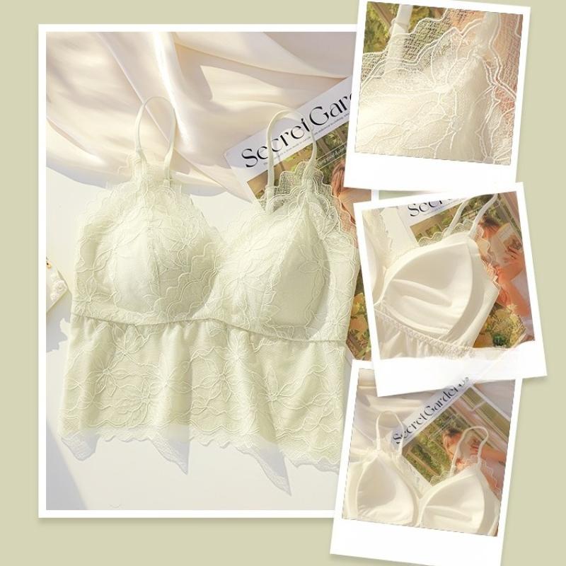 Women Lace Bras Top Comfortable Bralette Solid Color Sexy Underwear Vest Female Hollow Out Wireless Lingerie Seamless Bra