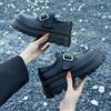 Buckle Platform Loafers Women's Shoes New Versatile British Style Small Leather Shoes Women Metal Belt Fastener Platform Shoes