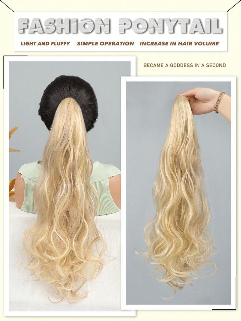 Light Gold Synthetic Graw Clip Big Waves Long Curly Hair Ponytail Hair Extension