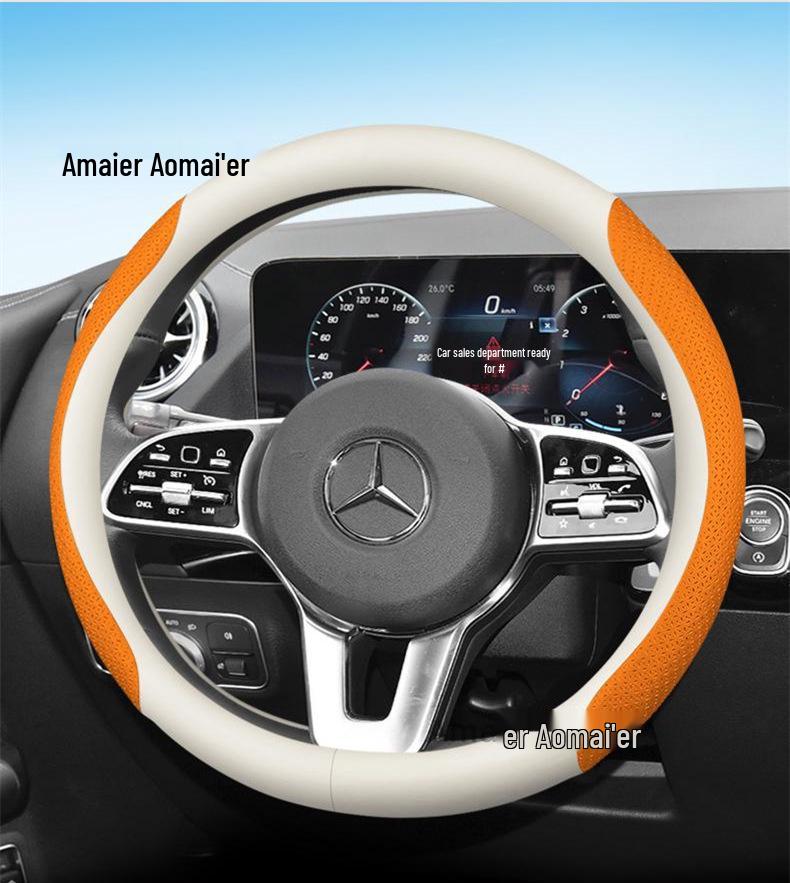 Mercedes Steering Wheel Cover: C-Class C260L, E300L, A200L, GLB180 - Four Seasons Genuine Leather.