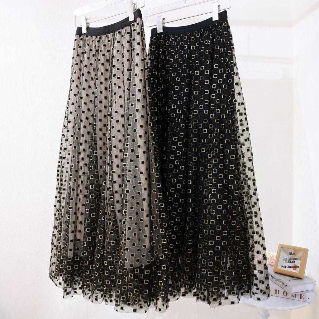 Women's Flocked Mesh Gauze High Waist Skirt - Spring/Autumn 2025 Mid-Length Cake Skirt