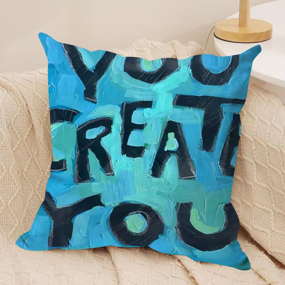 Creative Watercolor Words Cushion Cover Short Plush Double-Sided Print Square Throw Pillow Covers Sofa Home Cushion Decor