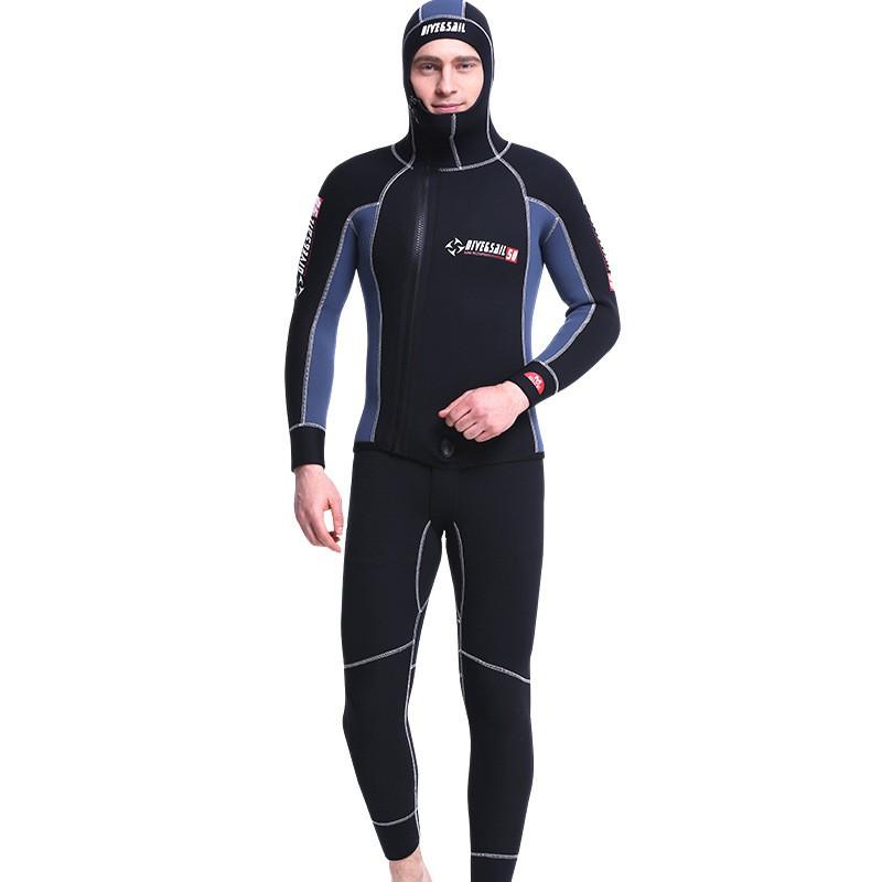 Diving Suit Men's 5MM Long-sleeved Split Hooded Thick Warm Two-piece Wet Snorkeling Surfing