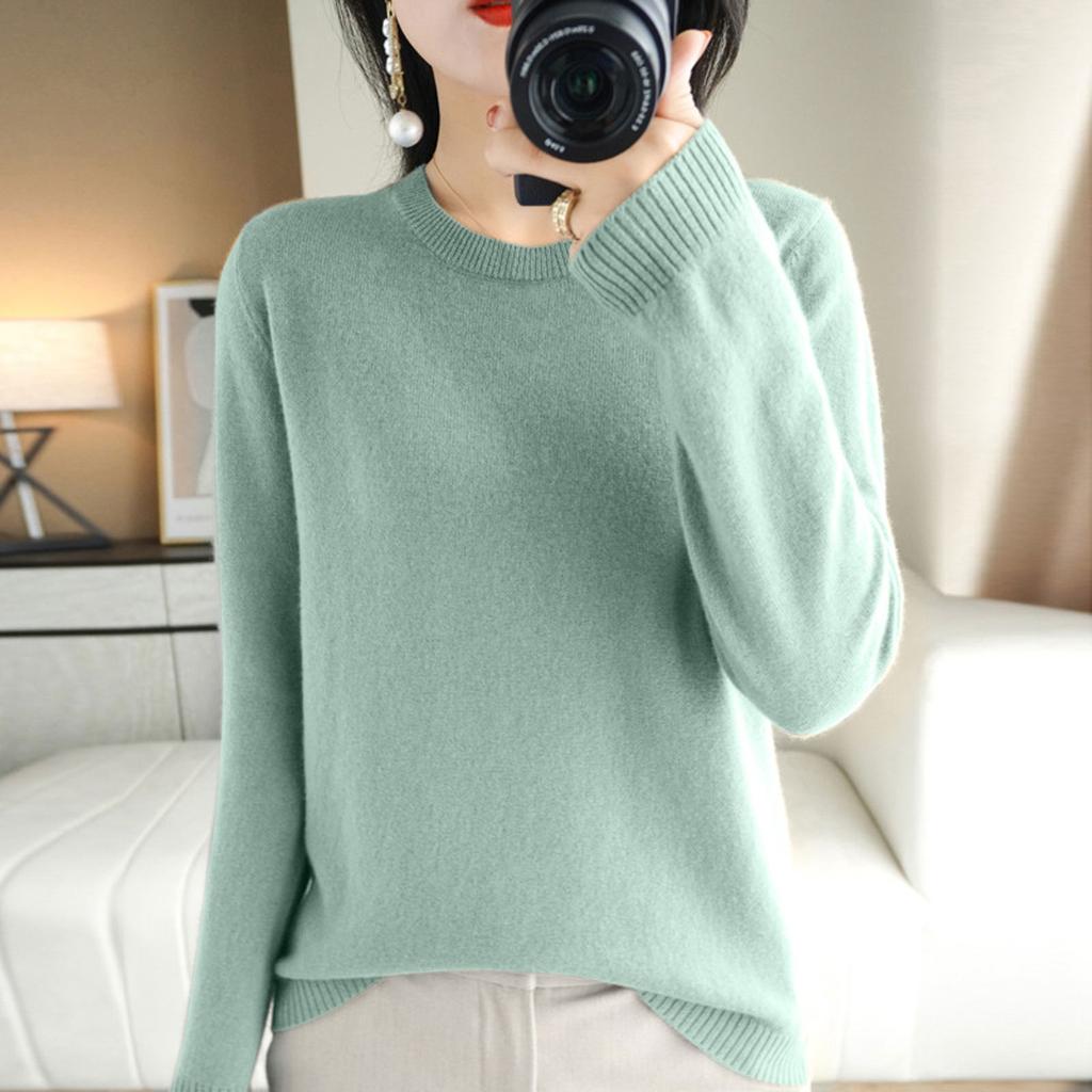 Women's Long Sleeved Knitted Sweater Round Neck Loose Thin Top