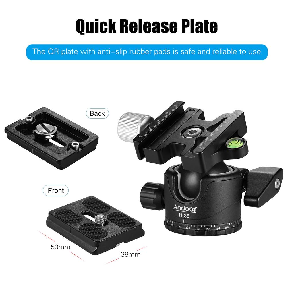 Andoer Панорамный штатив H-35 с шаровой головкой, адаптер для крепления шаровой головки, U-образный паз, конструкция с центром с низкой гравитацией