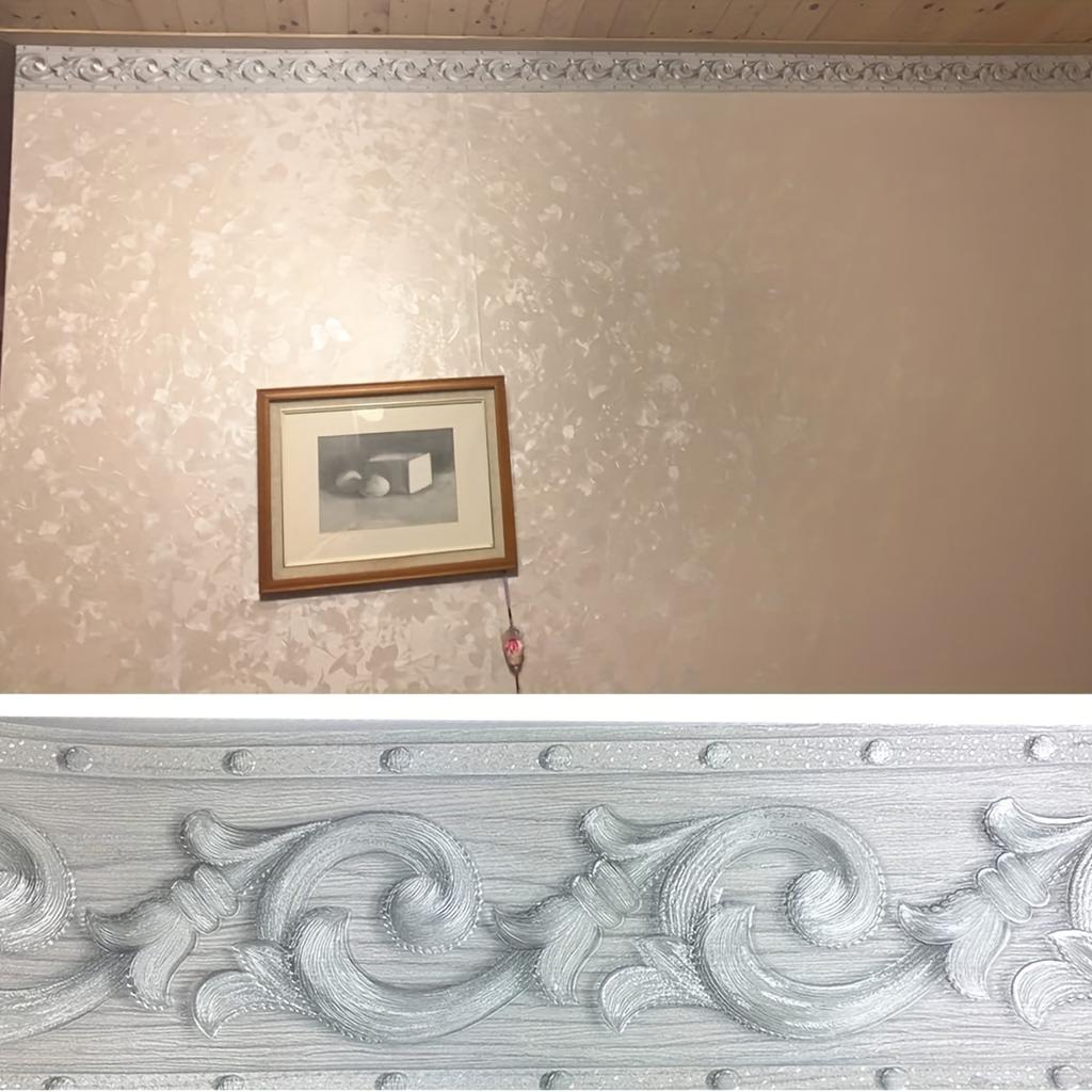 1 Roll Elegant Silver Gray Floral Shape Wallpaper Border Peel and Stick, Home Ceiling Decorative Borders for Bathroom Living Room Kitchen