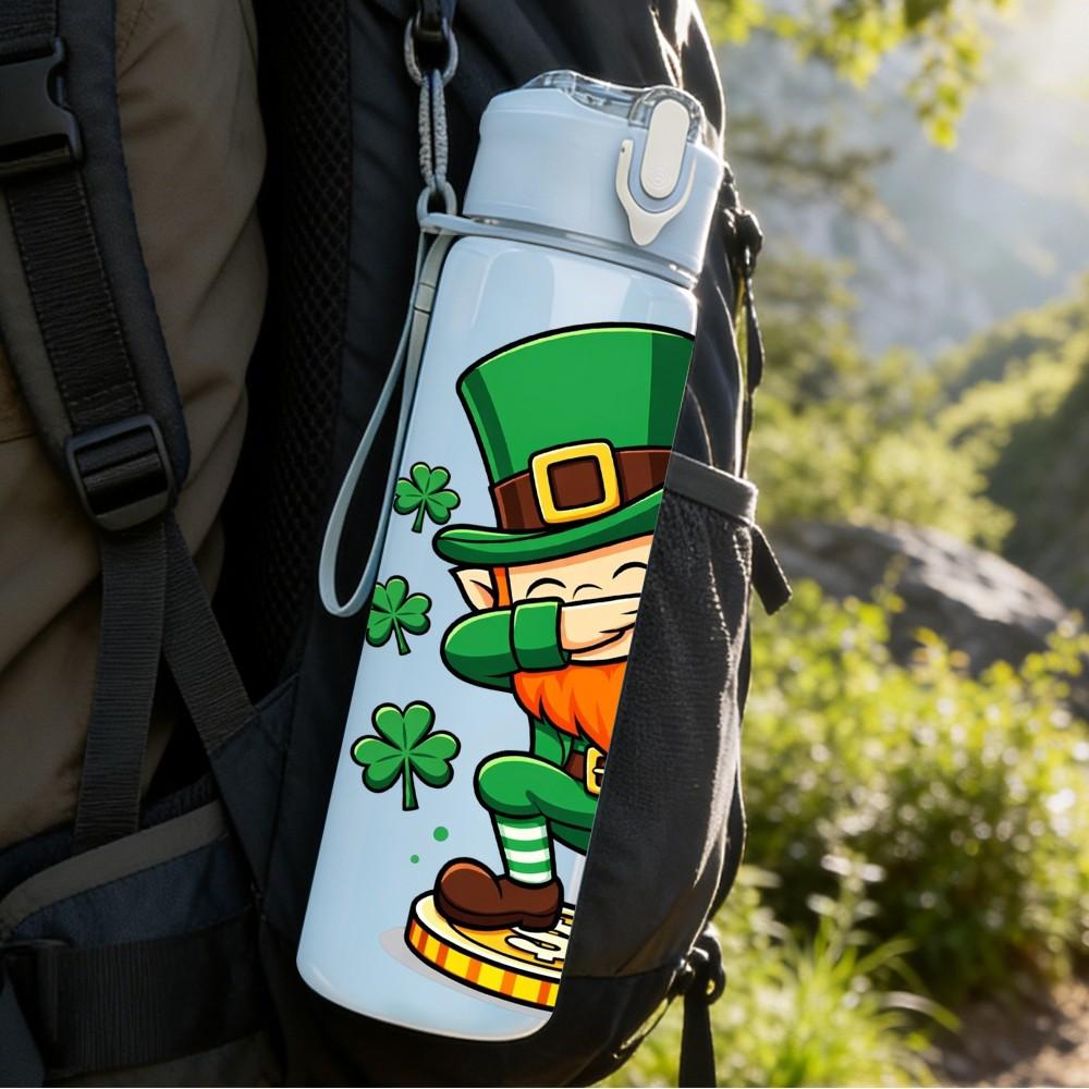 1PC Dancing Leprechaun Saint Patrick Cartoon 750ml Color Plastic Sports Water Bottle Leakproof Flip Straw Lid Suitable for Sports Office Home Use