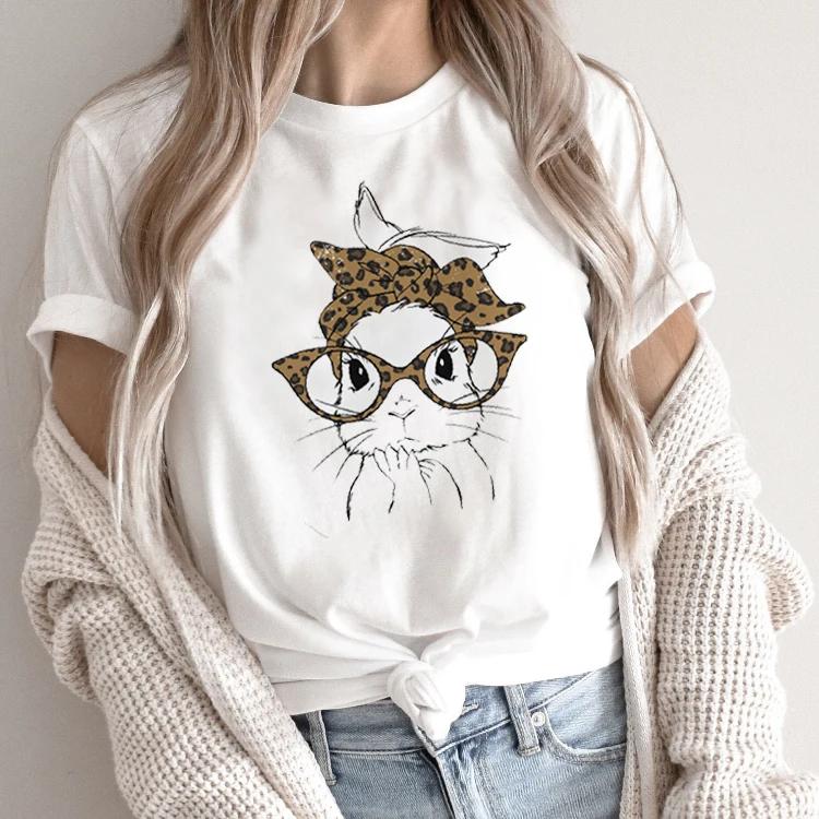 Summer Fashion Women TShirt Funny Rabbit Bunny Flowers Animal Print Tshirt Femme Harajuku Shirt Kawaii Clothes T Shirt Female