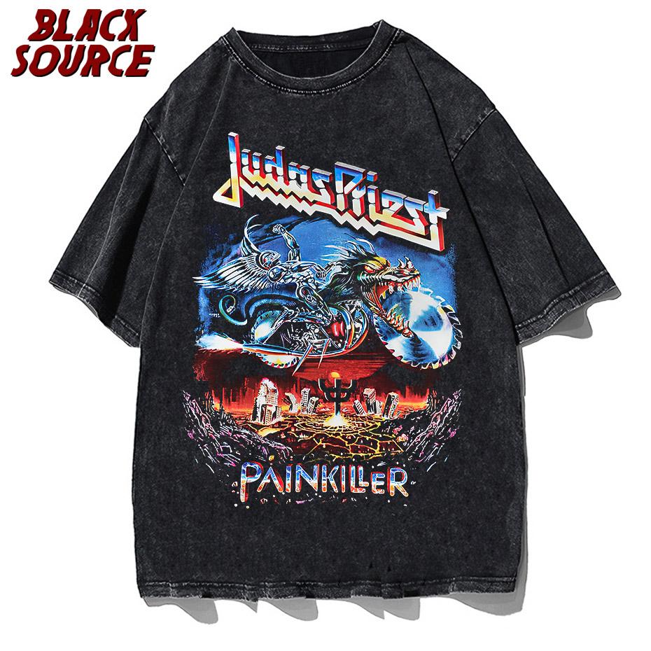 Men T-shirt Metal Punk Band Judas Priest Painkiller Short Sleeve Streetwear Harajuku Casual Plus Size Cotton Tops Y2k Clothing
