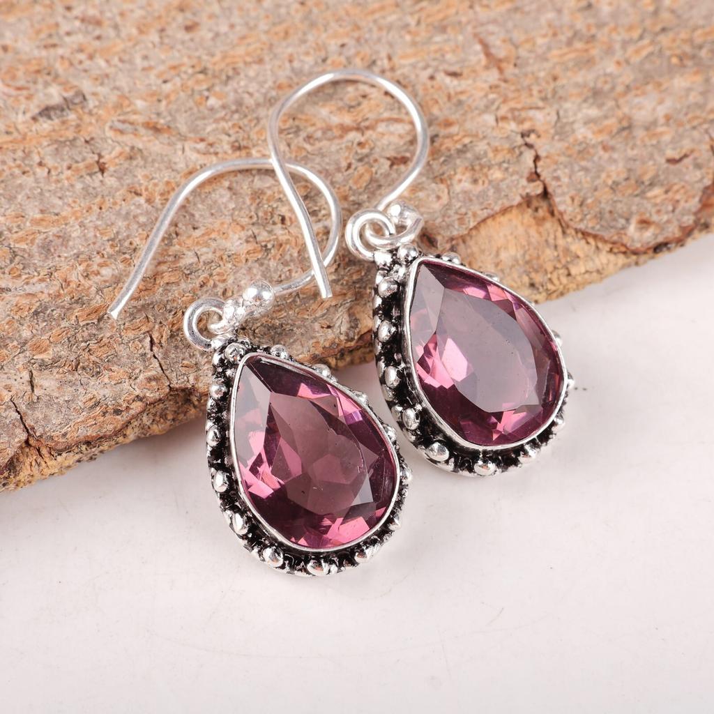 Natural Rhodolite Gemstone 925 Sterling Silver Jewelry Drop/Dangle Earrings1.41" EE-97-14