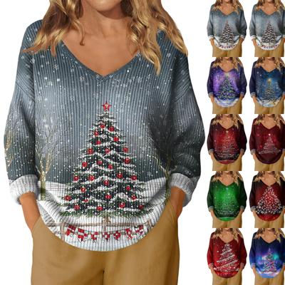 Женская модная повседневная кофта с длинным рукавом и V-образным вырезом с рождественским принтом в виде снежинок
