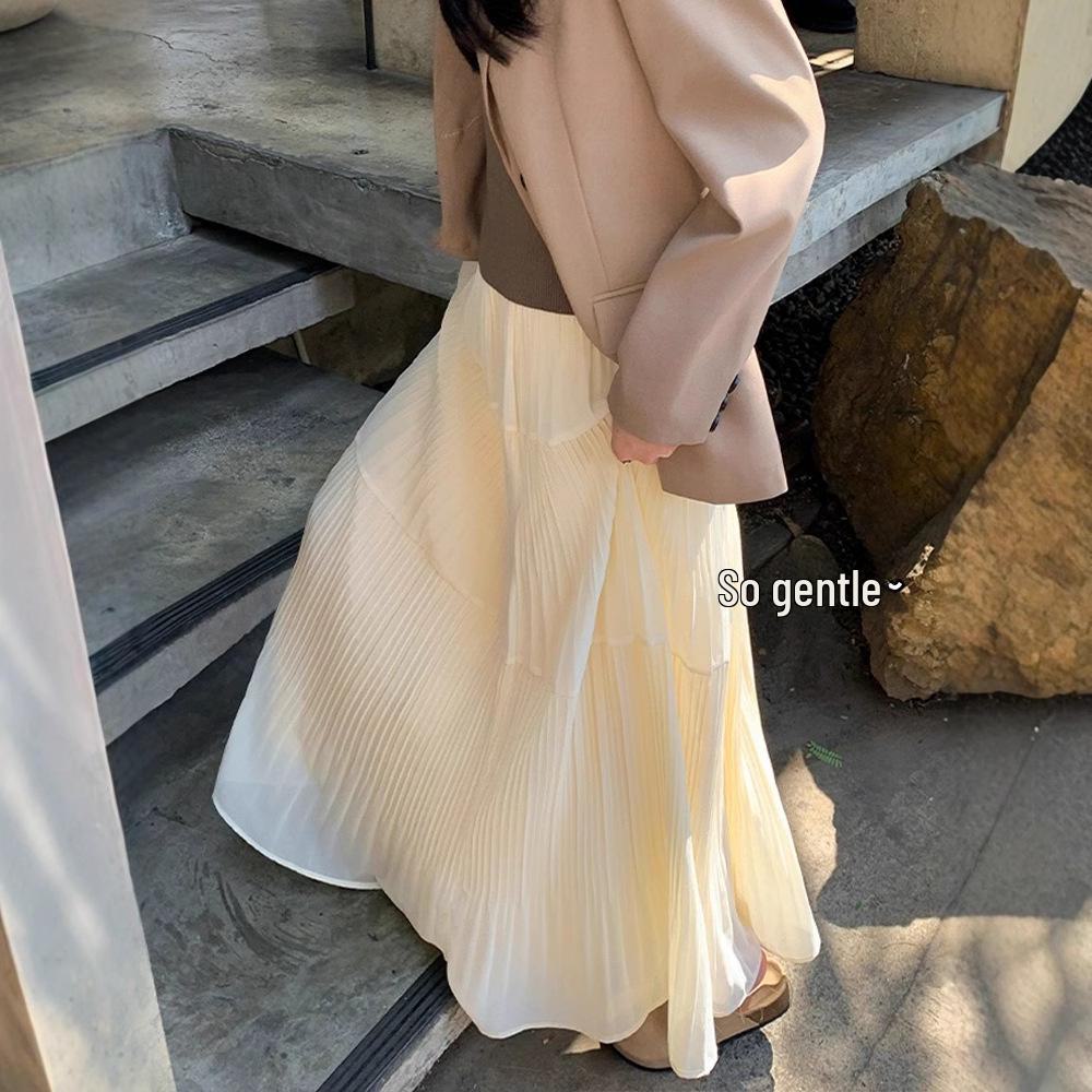 Длинная плиссированная юбка фиолетового цвета с высокой талией 2025 года — нежный, универсальный стиль феи для ранней весны