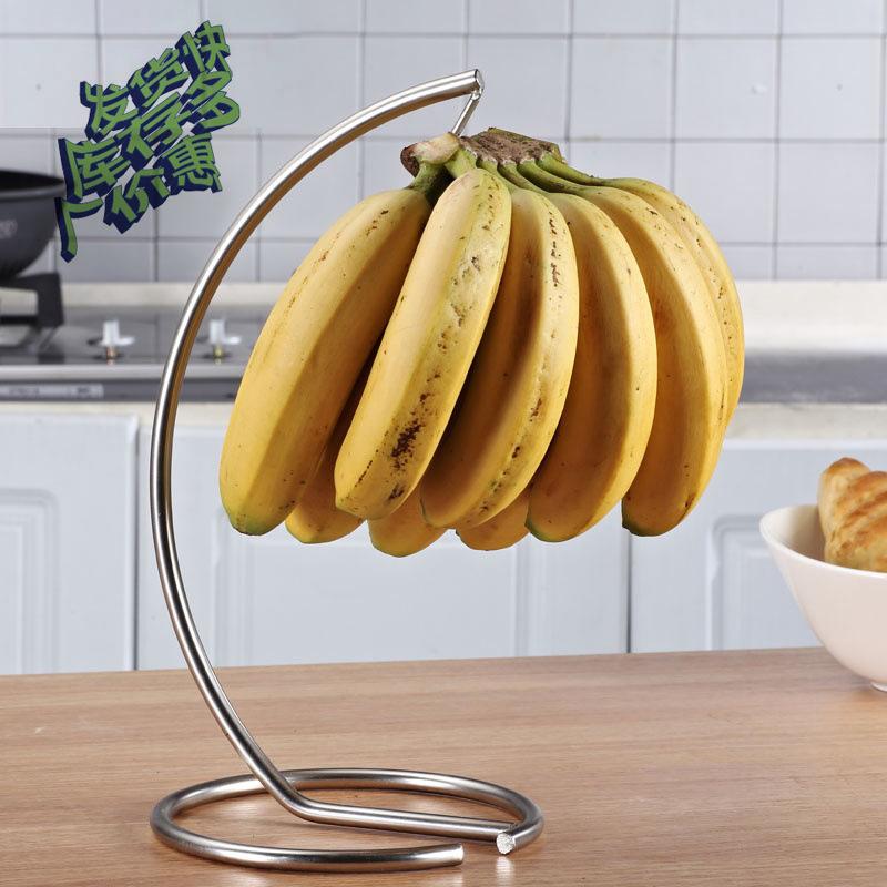 Modern Fruit Basket with Banana Hanger, Stainless Steel Fruit Bowl Stand for Kitchen Countertop, Decorative Fruit Storage