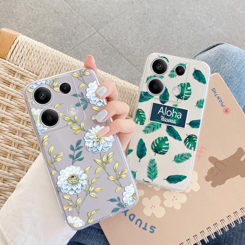 Flowers Patterned Soft Silicone Clear Case For Xiaomi Redmi Note 13 Pro Poco Samsung A55 A54 A34 A15 S24 M35 iPhone 11 12 13 14 15 Shockproof Cover