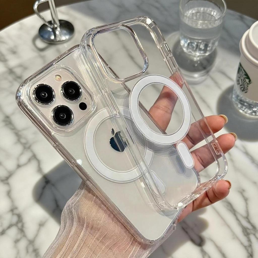 Магнитный прозрачный чехол для Apple iPhone 17 Pro Max, совместимый с 16/15/14/13, Magsafe два в одном.