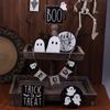 Halloween Tiered Tray Decor Set Cute Wooden Black White Tray Wooden Sign Ghost Wooden Halloween Theme Party For Home Decoration
