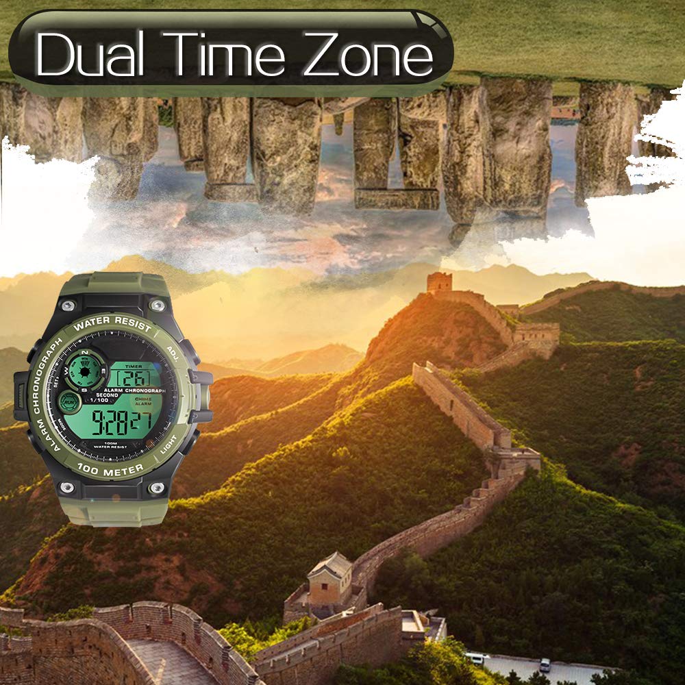 Многофункциональные мужские часы с водозащитой 10 АТМ, идеально подходящие для плавания, дайвинга и серфинга, с будильником, календарем, секундомером, двойным временем и 12-часовым форматом.