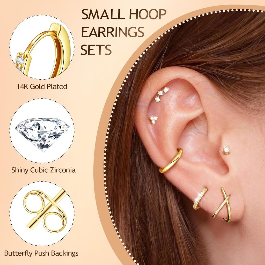 KISS WIFE CZ Stud Earrings Set for Women, Cubic Zirconia Stud Earrings in Multiple Sizes, Triangle Oval Heart Round Pearl Square Earrings,