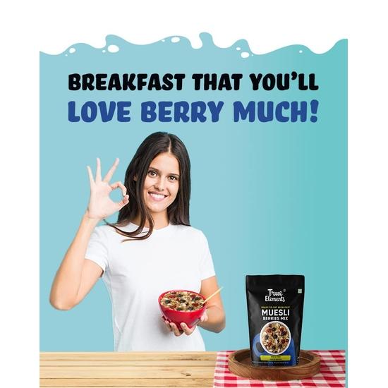 True Elements Berries Mix Muesli – 1kg | Wholegrain Cereal with Cranberries & Blueberries