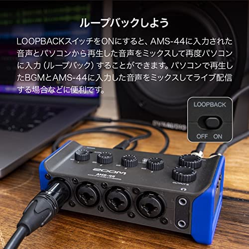ZOOM Audio Interface Black Compatible with 4 Out USB AMS-44 Windows/Mac/iOS/Android, In/4 Type-C