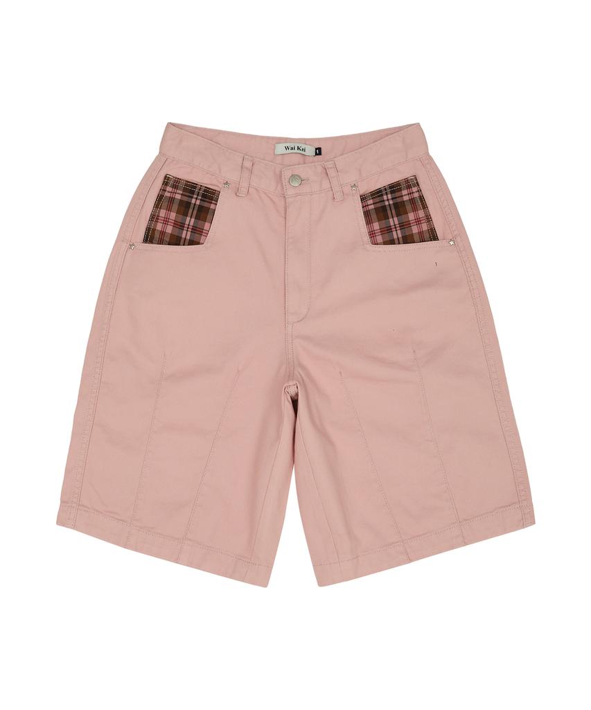 WAIKEI Check Applique Half Pants Pink