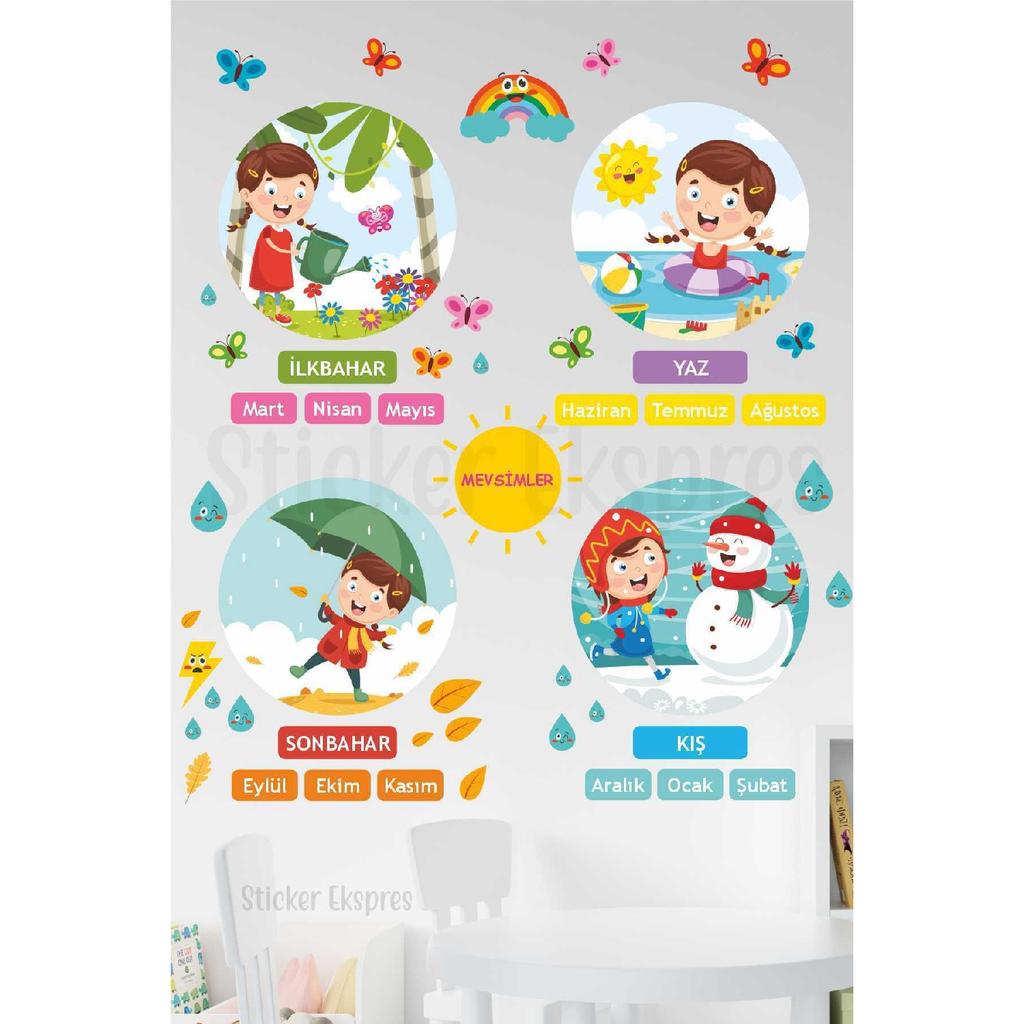 Seasons Kindergarten Nursery School Children's Room Seasons Wall Door Glass Sticker Set