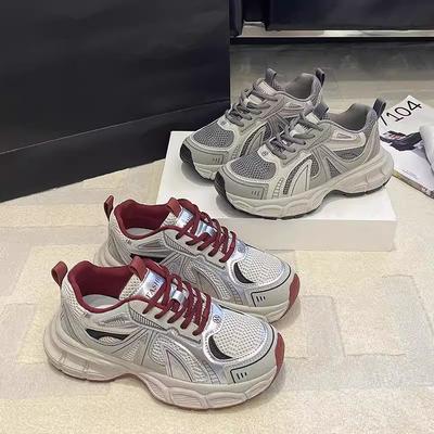 2025 весенняя легкая спортивная обувь на высокой толстой подошве, повседневная обувь на платформе, женская универсальная сетчатая красная обувь «папа», женская