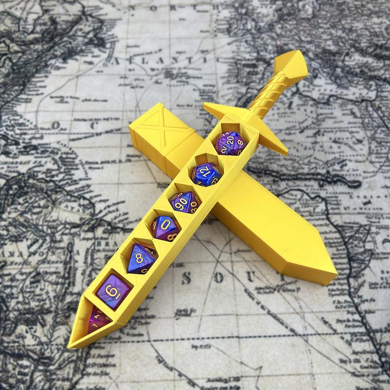 Коробка для хранения в форме меча, напечатанная на 3D-принтере, с кубиками для игр Dnd Rpg Trpg, кубики для игры Dnd, держатель для ролевых кубиков, настольное украшение, хранилище Бо